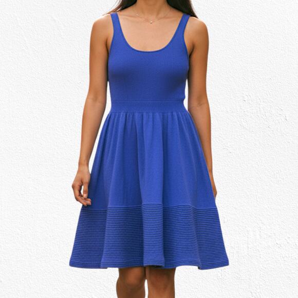 Kate Spade Cobalt Blue Wool Fit & Flare Dress Scoop Neck Knit 2010s Size XS - Picture 2 of 8